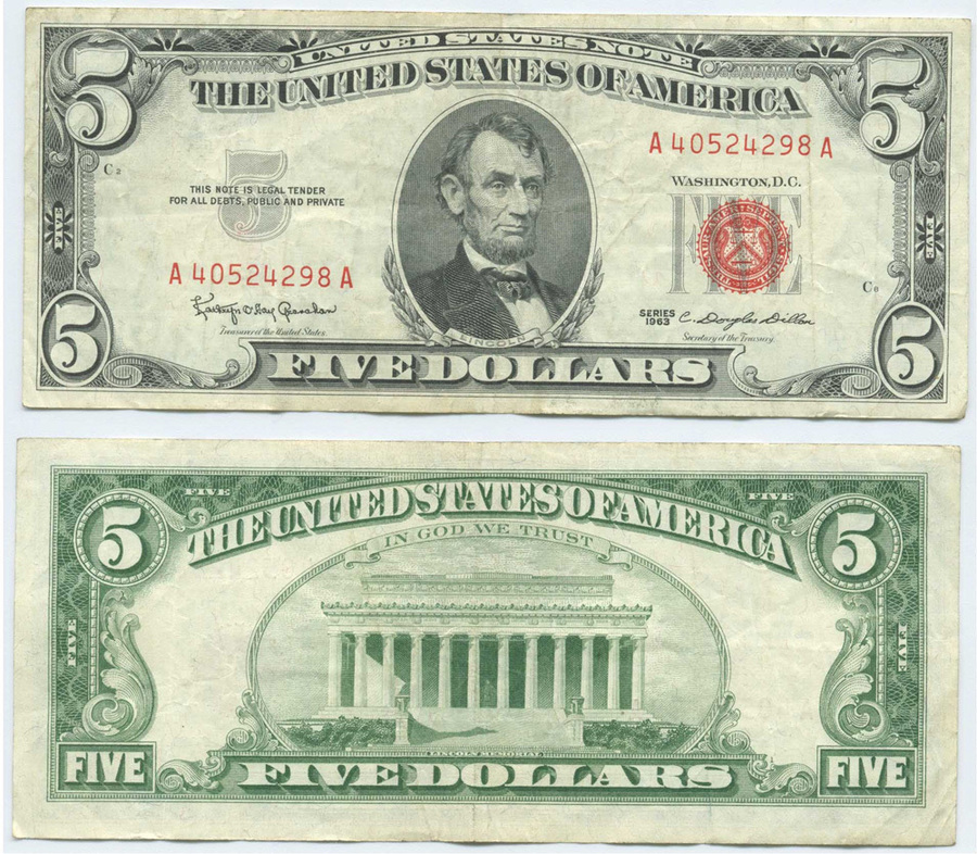 old five dollar bills
