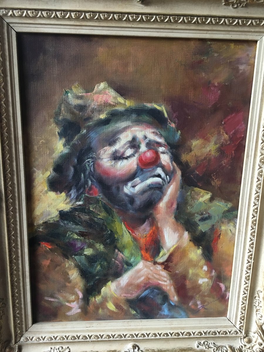 Help Identify This Old Clown Oil Painting/artist Please! (can Not Read