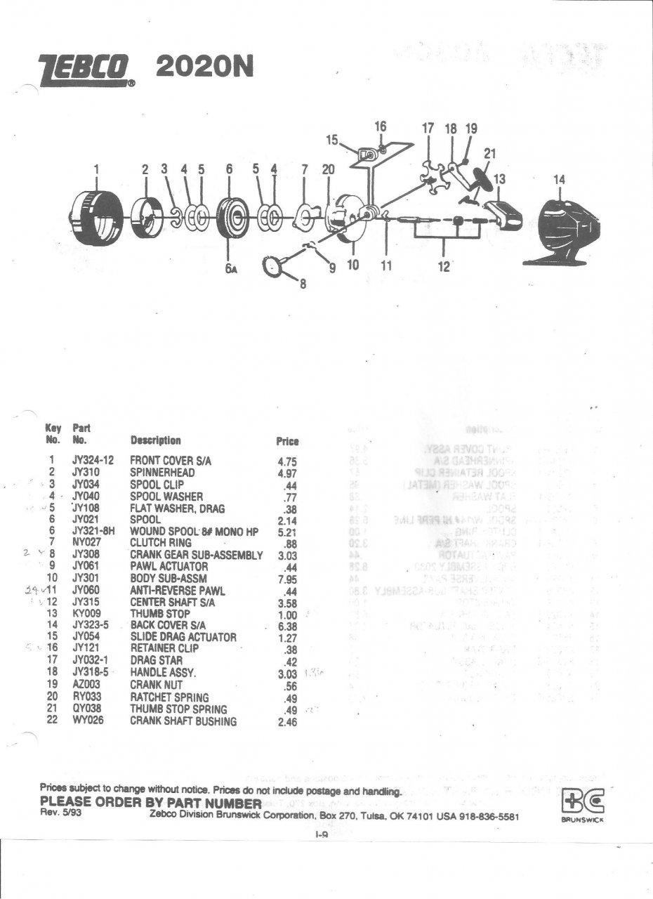 Zebco Pro Staff 20-20 Drag Does Not Work Do You Have A Parts Diagram