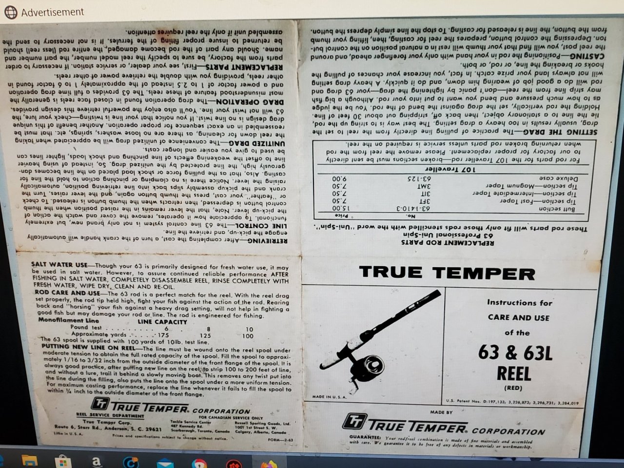 Looking For Bronson/TrueTemper Unispin 63L/R Repair Manuals