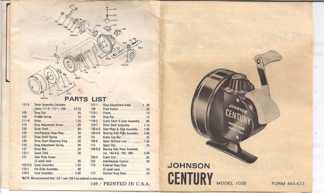 Johnson Century Model 100B Fishing Reel----Box & Manual