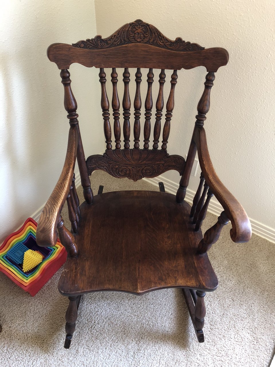 Solid Wood Rocking Chair With Face Carved | My Antique Furniture Collection