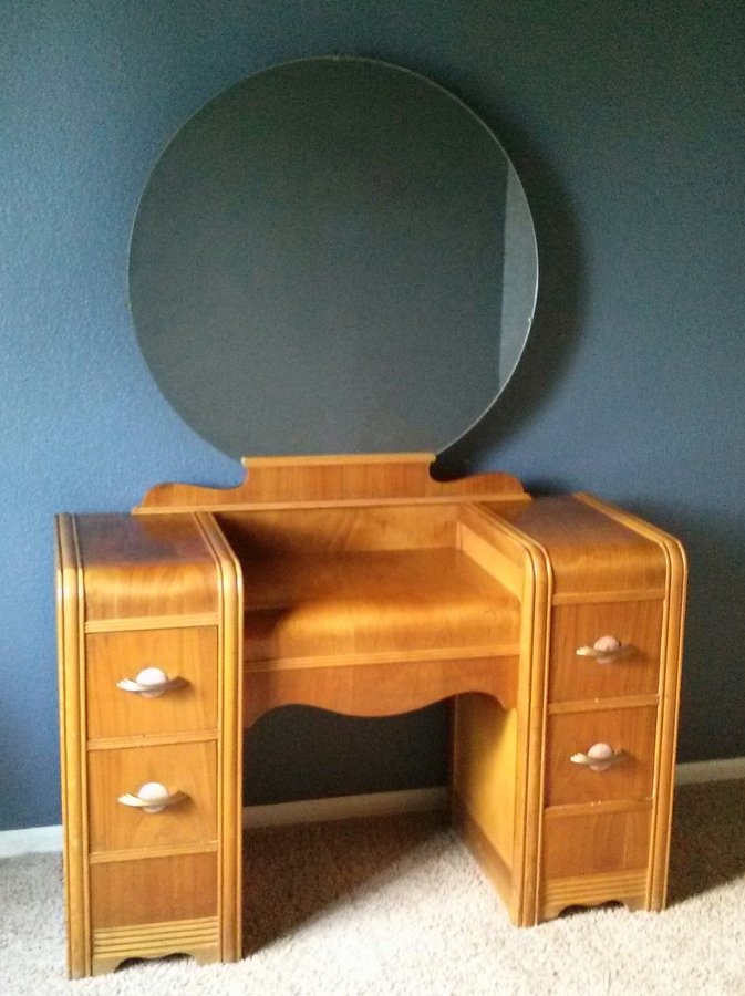 1930s Waterfall Vanity With Original Mirror And Bench | My Antique