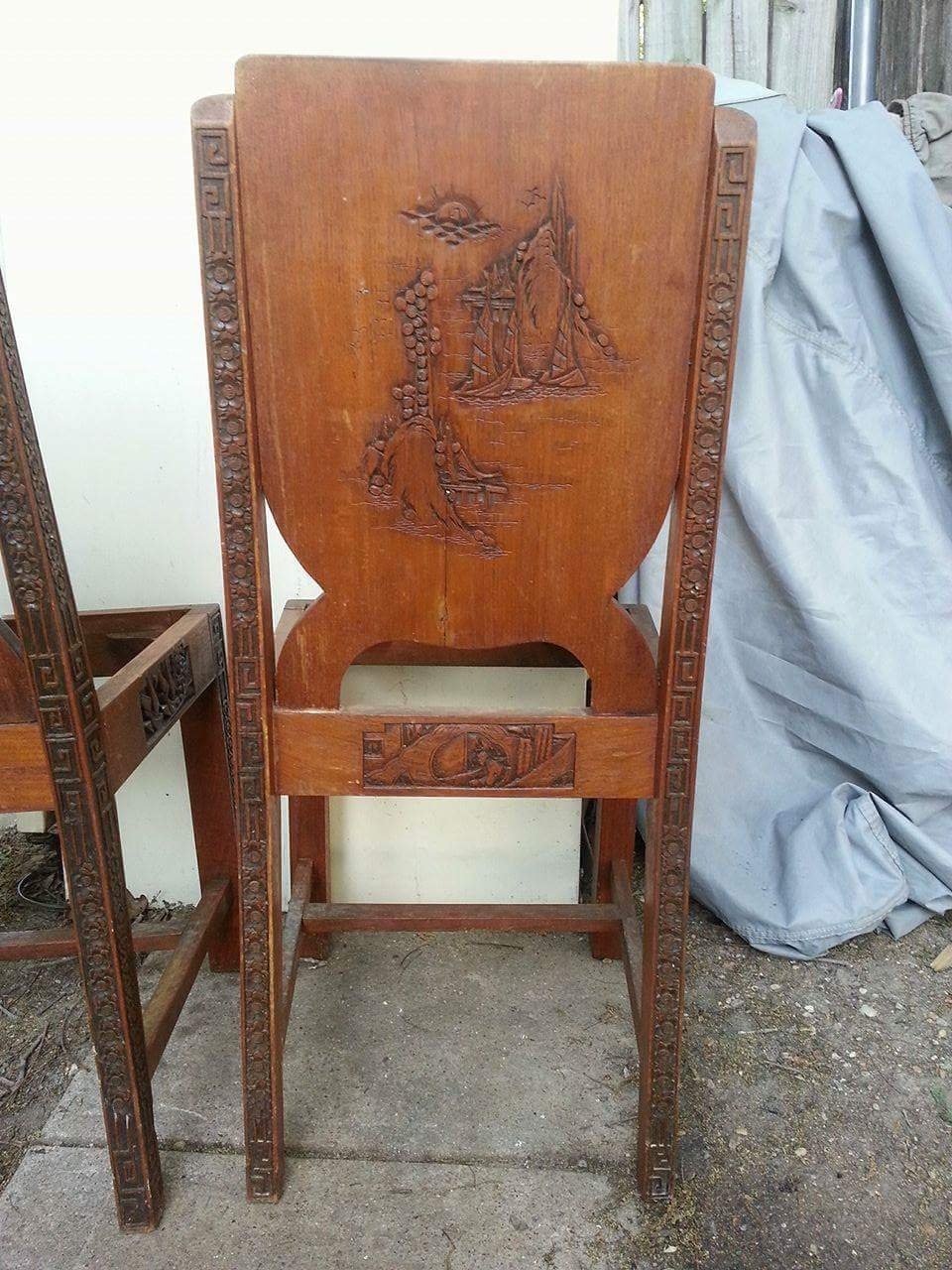 Asian Wooden Chairs With Ships | My Antique Furniture Collection